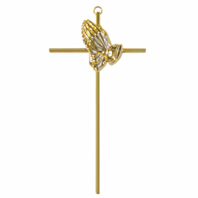 10" Gold Plated Cross w/ Gold Praying Hands