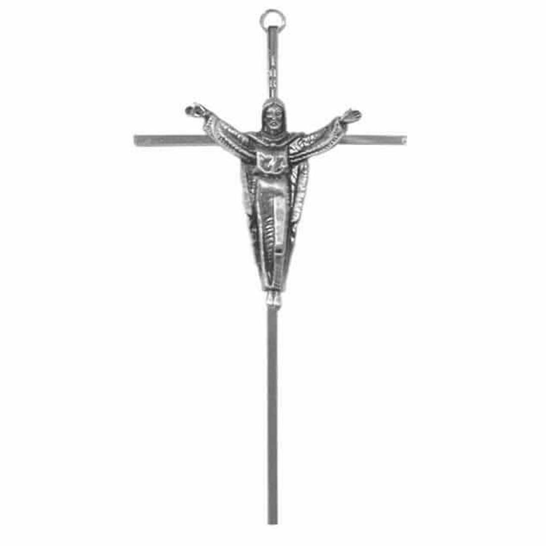 10" Slim Line Silvertone Crucifix with Risen Christ