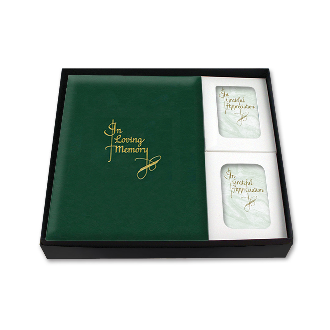 In Loving Memory (Green) Register Book Box Set