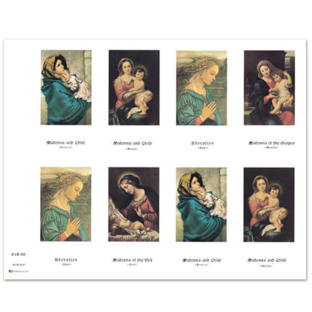 Assorted Madonnas 8-up Prayer Cards