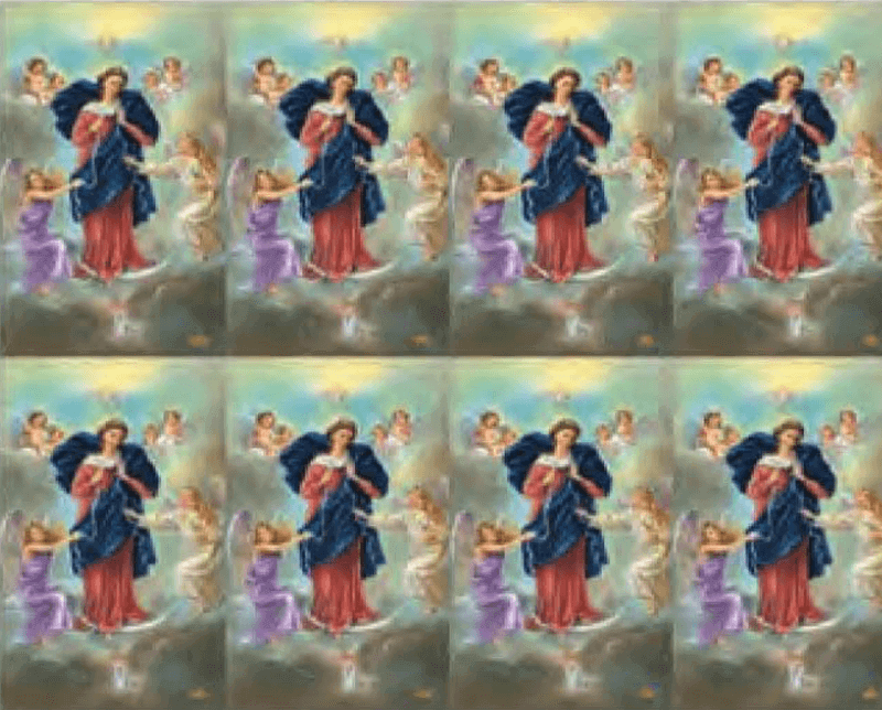 Virgin Mary with Angels 8-up Prayer Cards Virgin Mary with Angels 8-up Prayer Cards