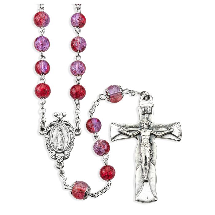 Amethyst & Ruby Cracked Glass Bead Rosary