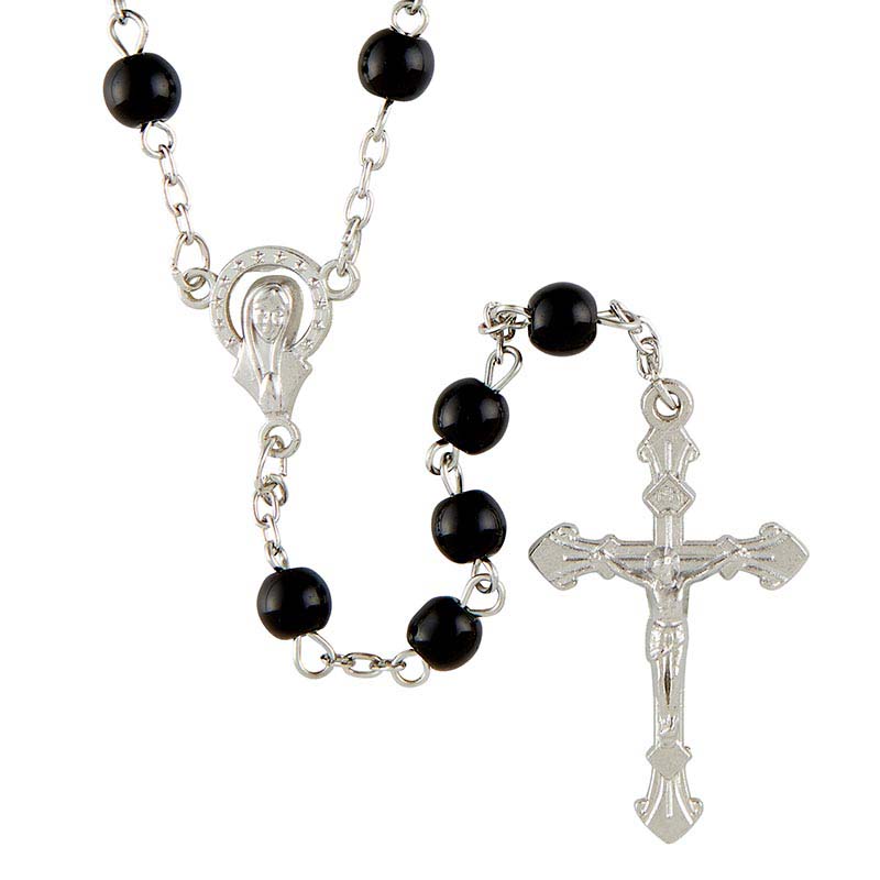 Jet Black Glass 6mm Bead Rosary
