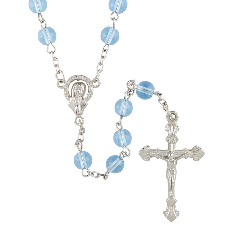 Light Blue Glass 6mm Bead Rosary