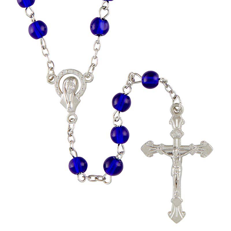 Dark Blue Glass 6mm Bead Rosary