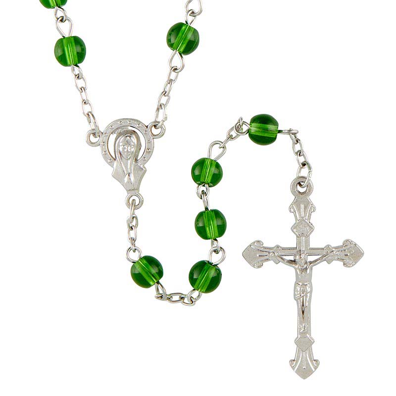 Emerald Glass 6mm Bead Rosary
