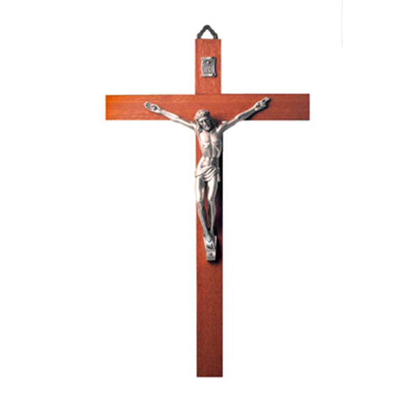 10" Wood Crucifix with Silver Corpus