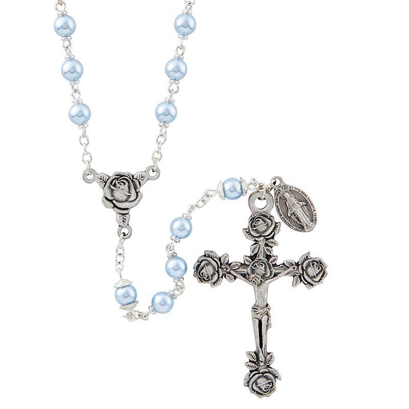 Swarovski™ Rose Light Blue Rosary