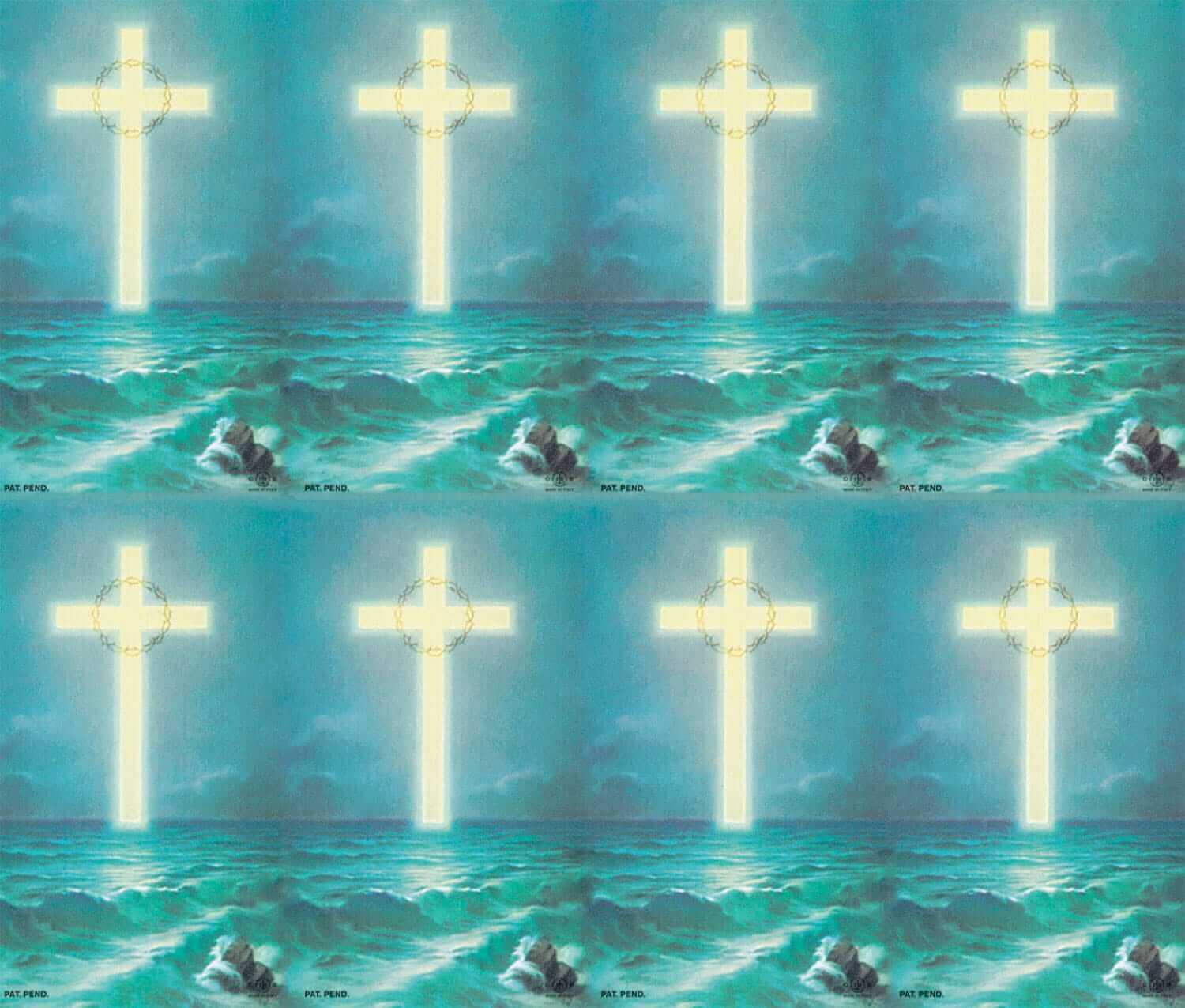 Gold Foil Stamped Cross On the Ocean 8-up Prayer Cards