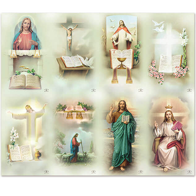 M-BIBLE Jesus with Bible 8-up Prayer Cards