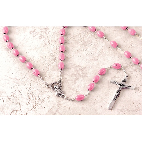 Pink Plastic Bead Standard Rosary