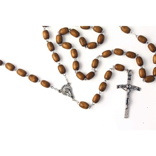Light Brown Wood 9mm Bead Deluxe Rosary