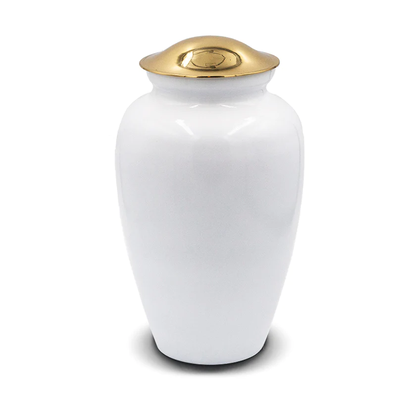 High Gloss Alloy and Brass Urn - Ice White