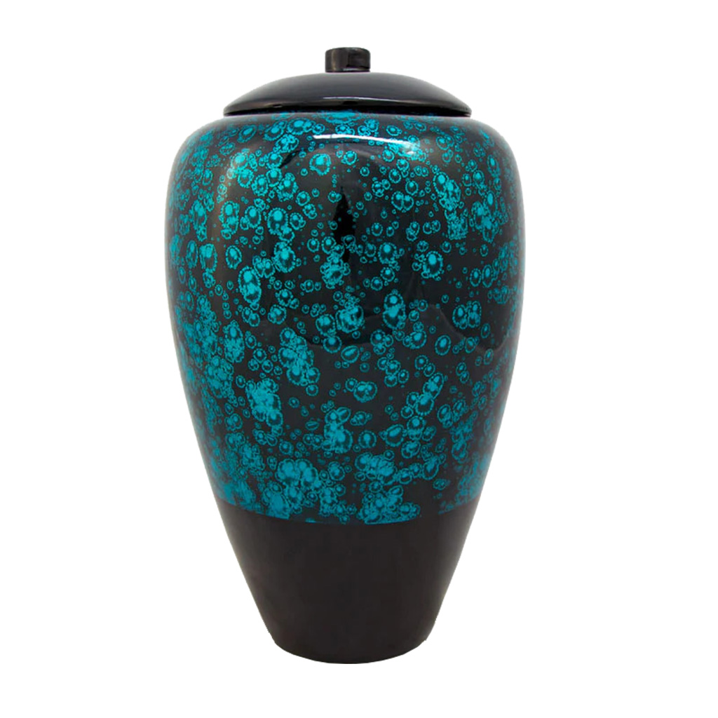 Tall Bamboo Urn - Blue Bubble Finish