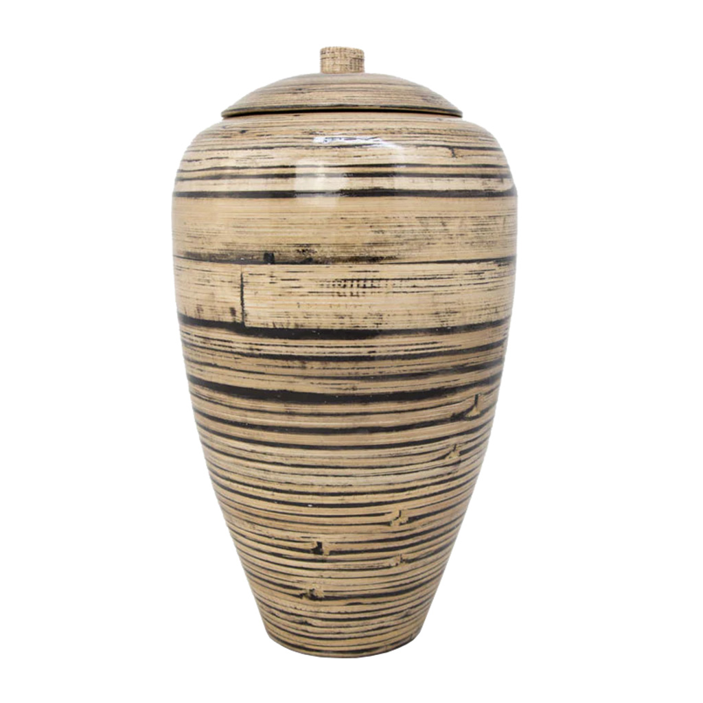 Tall Bamboo Urn - Black Lined Natural Finish