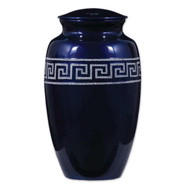 Blue Urn with Eggshell Grecian Frieze Inlay Urn