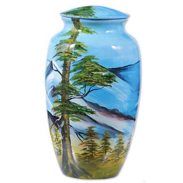 Hand Painted Mountain Scene Urn