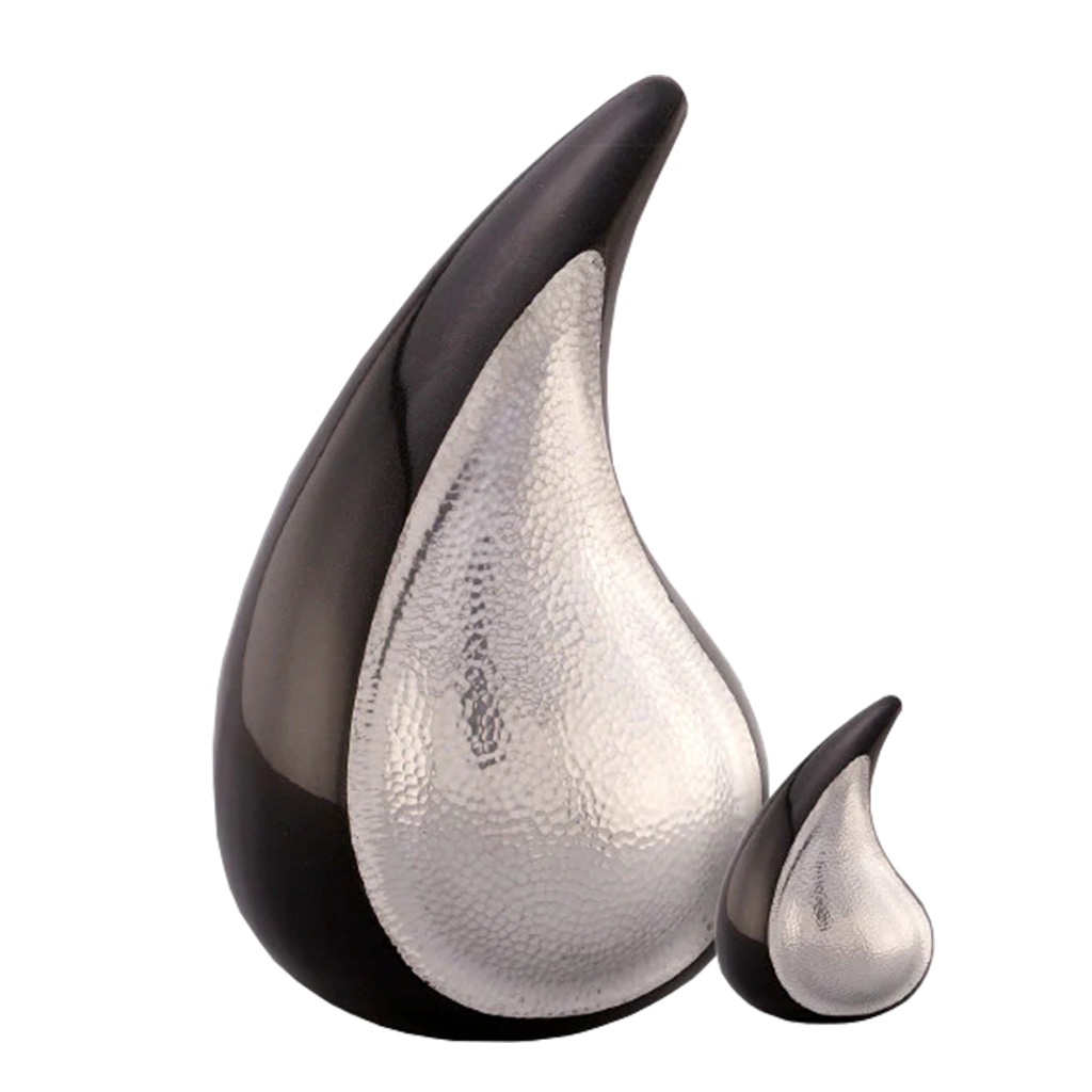 Eternal Teardrop Urn - Black and Hammered Silver Eternal Teardrop Urn - Black and Hammered Silver