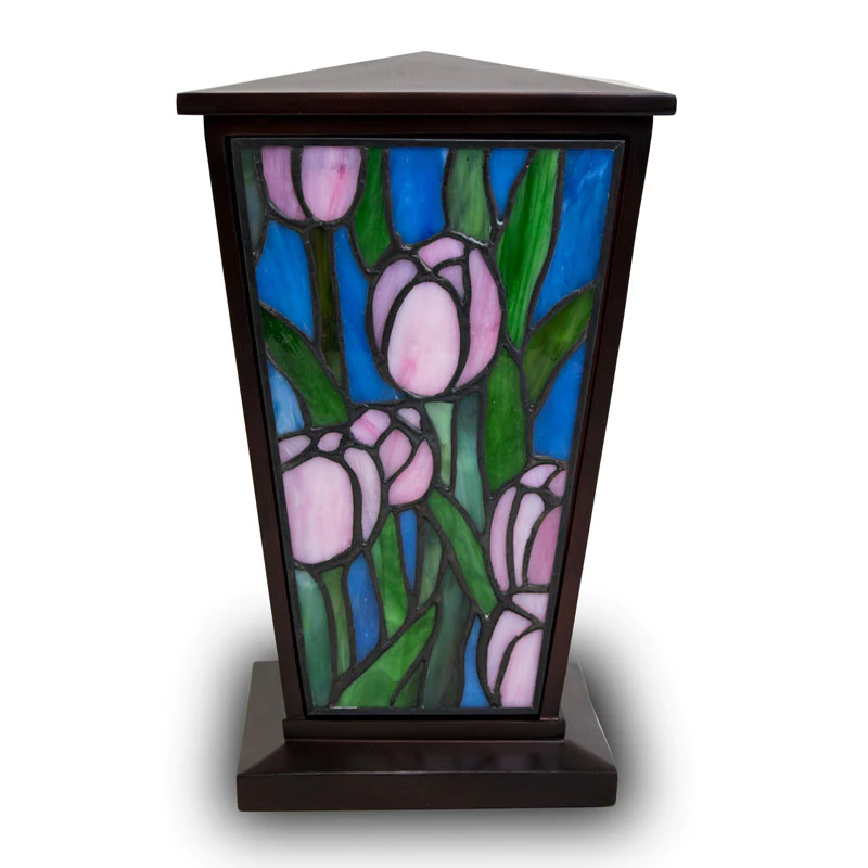 Pink Tulip Stained Glass Urn