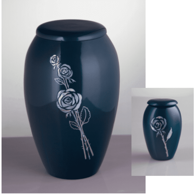 Green Blue Urn with Mother of Pearl Bouquet