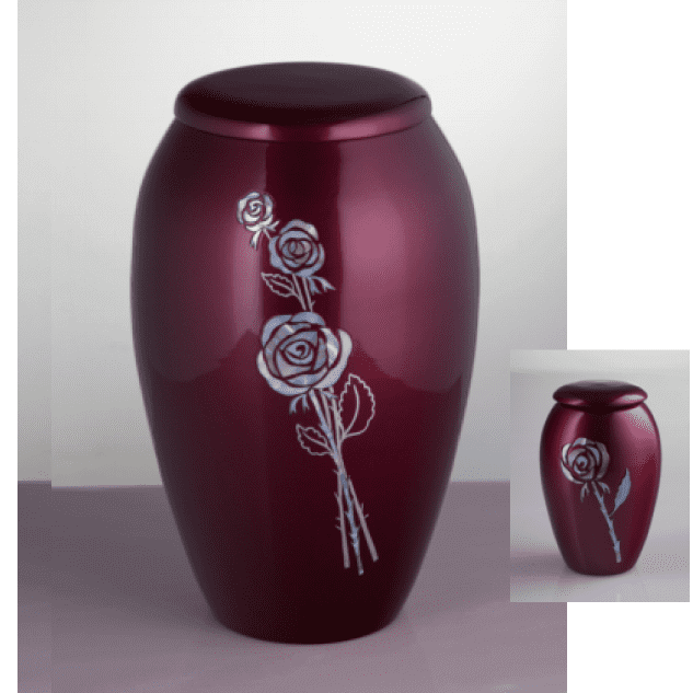 Red Urn with Mother of Pearl Bouquet