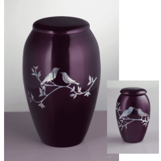 Purple Urn with Mother of Pearl Birds on a Branch