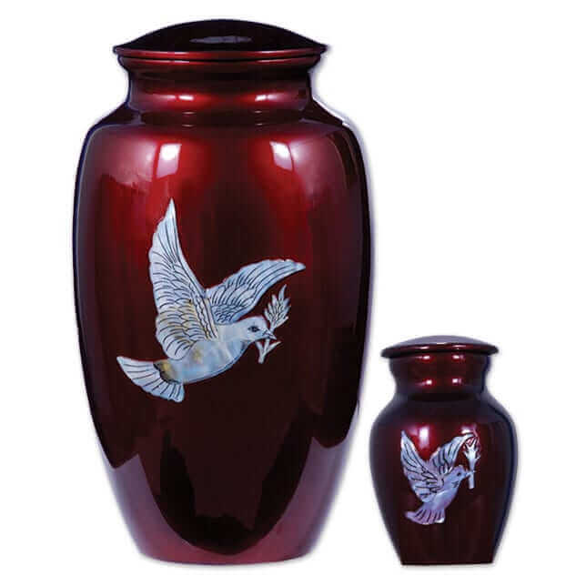 Burgundy Urn with Mother of Pearl Dove