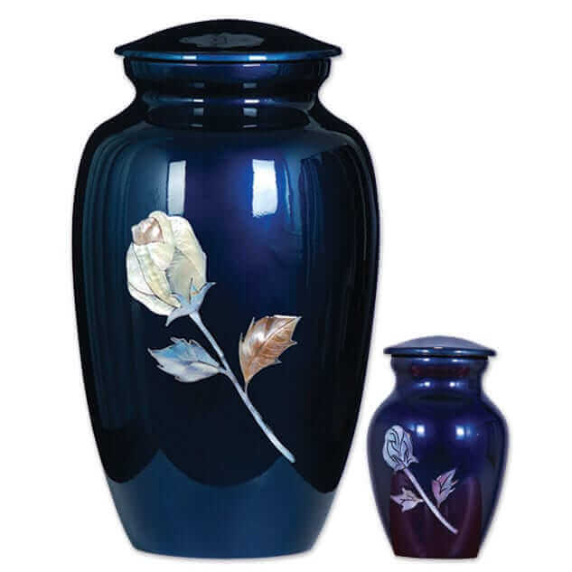 Blue Urn with Mother of Pearl Rose