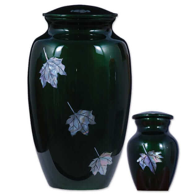 Green w/ Pearl Maple Leaves Remembrance Urn